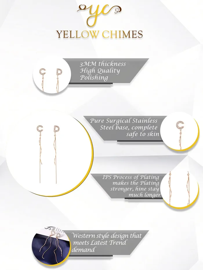 Earrings Yellow Chimes Yellow Chimes Danglers Earrings for Women Rose Gold Plated Stainless Steel C D Letter Mismatched Danglers Earrings For Women and Girls