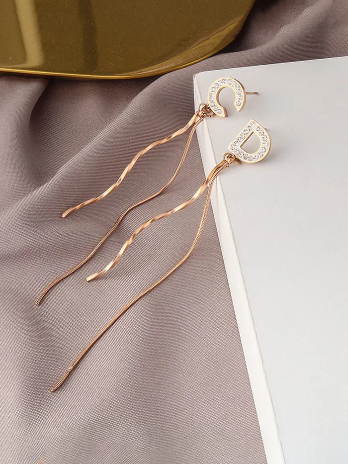Earrings Yellow Chimes Yellow Chimes Danglers Earrings for Women Rose Gold Plated Stainless Steel C D Letter Mismatched Danglers Earrings For Women and Girls