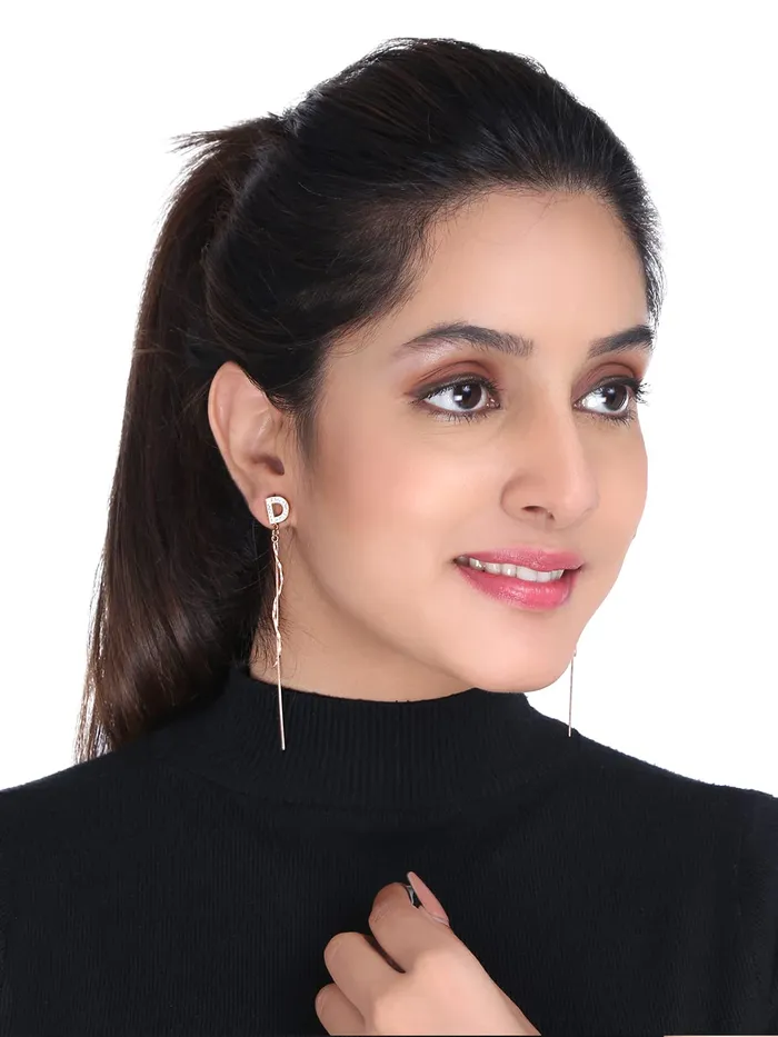 Earrings Yellow Chimes Yellow Chimes Danglers Earrings for Women Rose Gold Plated Stainless Steel C D Letter Mismatched Danglers Earrings For Women and Girls