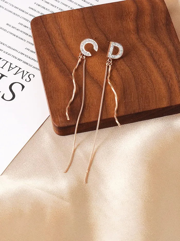 Earrings Yellow Chimes Yellow Chimes Danglers Earrings for Women Rose Gold Plated Stainless Steel C D Letter Mismatched Danglers Earrings For Women and Girls