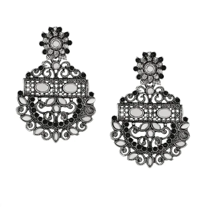 Earrings Yellow Chimes Yellow Chimes Earrings For Women Floral Designed Silver Toned Mirror Studded Chanbali Earrings For Women and Girls Earrings Yellow Chimes Yellow Chimes Earrings For Women Floral Designed Silver Toned Mirror Studded Chanbali Earrings For Women and Girls