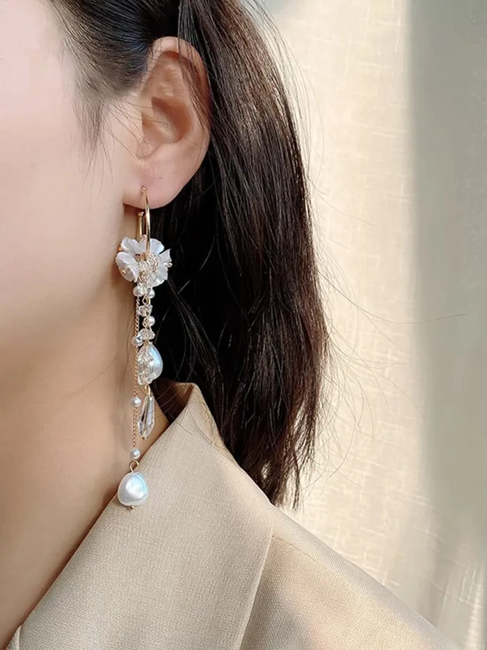 Earrings Yellow Chimes Yellow Chimes Earrings For Women Gold Tone Round Hoop Pearl Drop Dangle Earrings For Women and Girls