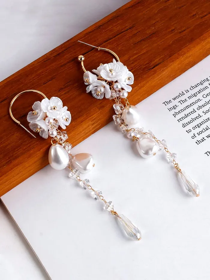 Earrings Yellow Chimes Yellow Chimes Earrings For Women Gold Tone Round Hoop Pearl Drop Dangle Earrings For Women and Girls