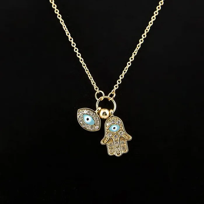 Earrings Yellow Chimes Yellow Chimes Evil Eye Necklace for Women Fashion Evil Eye Locket Charm Gold Plated Chain Pendant Necklace for Men and Women