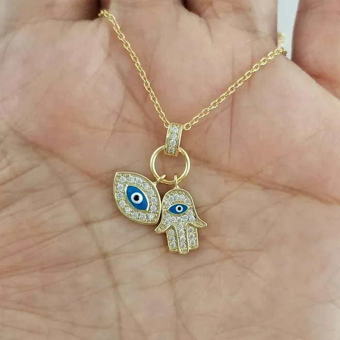 Earrings Yellow Chimes Yellow Chimes Evil Eye Necklace for Women Fashion Evil Eye Locket Charm Gold Plated Chain Pendant Necklace for Men and Women