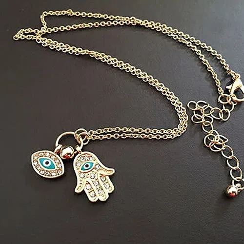 Earrings Yellow Chimes Yellow Chimes Evil Eye Necklace for Women Fashion Evil Eye Locket Charm Gold Plated Chain Pendant Necklace for Men and Women