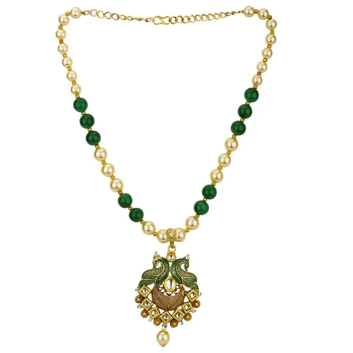 Earrings Yellow Chimes Yellow Chimes Exclusive Traditional Peacock Desaign Pearl Kundan Necklace With Drop Earrings For Women
