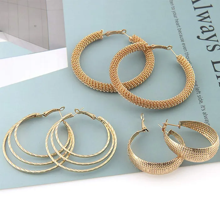 Earrings Yellow Chimes Yellow Chimes Fashion Latest Combo Of 3 Pairs Gold Plated Stylish Party Wear Twisted Hoop Earrings For Women And Girl