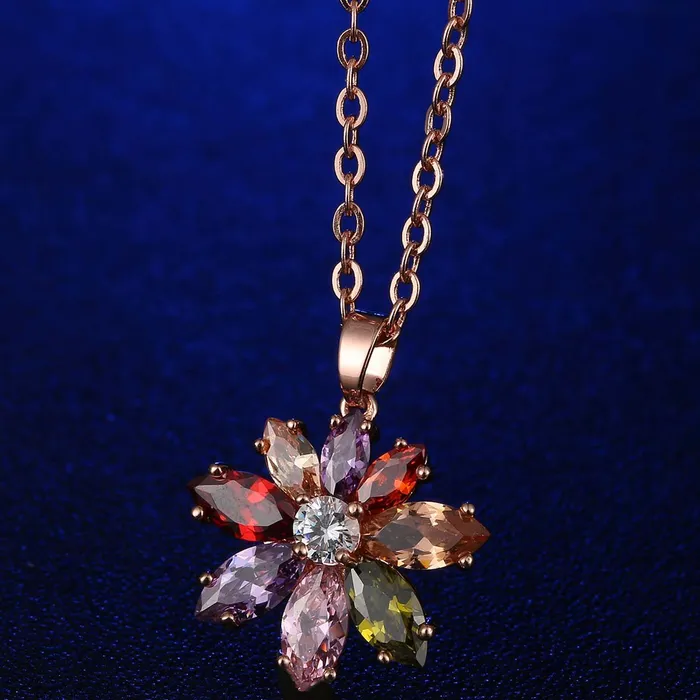Earrings Yellow Chimes Yellow Chimes Floral Style Swiss Cubic Zircon Rose Gold Plated Pendant for Women and Girls