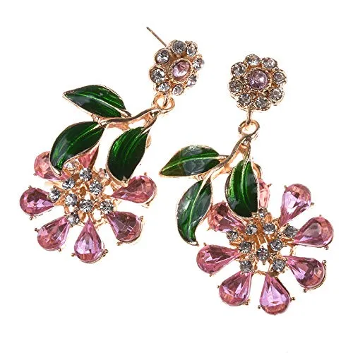 Earrings Yellow Chimes Yellow Chimes Gold Plated Flower Design Crystal Drop Earrings for Women and Girls