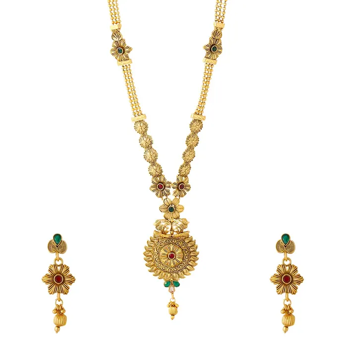 Earrings Yellow Chimes Yellow Chimes Jewellery Set For Women Gold Plated Floral Designed Traditional Rani Haar Necklace Set For Women and Girls Earrings Yellow Chimes Yellow Chimes Jewellery Set For Women Gold Plated Floral Designed Traditional Rani Haar Necklace Set For Women and Girls