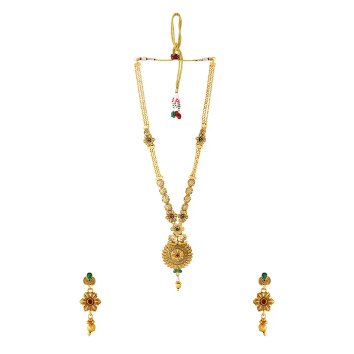 Earrings Yellow Chimes Yellow Chimes Jewellery Set For Women Gold Plated Floral Designed Traditional Rani Haar Necklace Set For Women and Girls