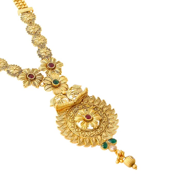 Earrings Yellow Chimes Yellow Chimes Jewellery Set For Women Gold Plated Floral Designed Traditional Rani Haar Necklace Set For Women and Girls