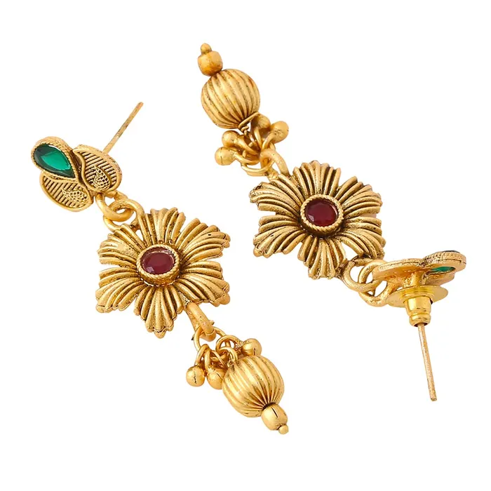 Earrings Yellow Chimes Yellow Chimes Jewellery Set For Women Gold Plated Floral Designed Traditional Rani Haar Necklace Set For Women and Girls