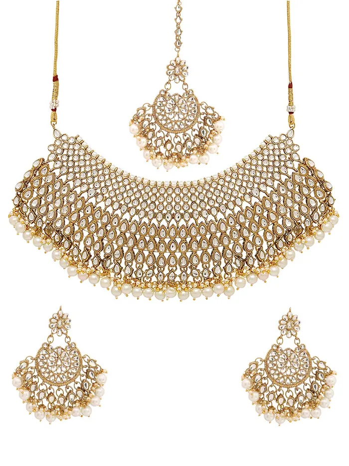 Earrings Yellow Chimes Yellow Chimes Kundan Bridal Jewellery Set Gold Plated Traditional White Choker Necklace Set for Women Girls Earrings Yellow Chimes Yellow Chimes Kundan Bridal Jewellery Set Gold Plated Traditional White Choker Necklace Set for Women Girls