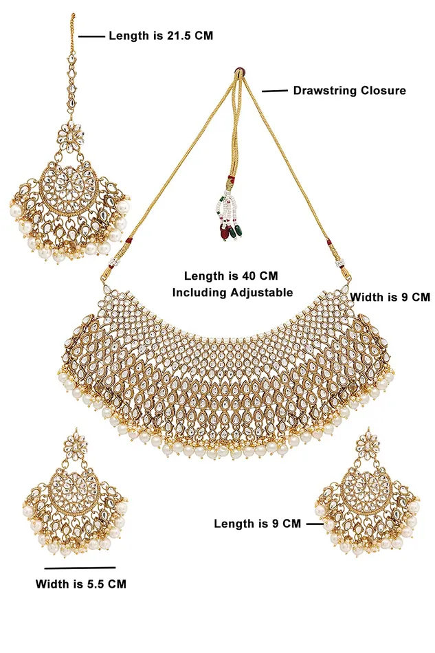 Earrings Yellow Chimes Yellow Chimes Kundan Bridal Jewellery Set Gold Plated Traditional White Choker Necklace Set for Women Girls