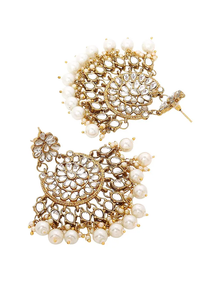 Earrings Yellow Chimes Yellow Chimes Kundan Bridal Jewellery Set Gold Plated Traditional White Choker Necklace Set for Women Girls