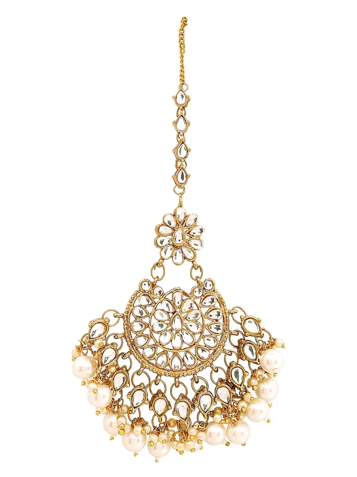 Earrings Yellow Chimes Yellow Chimes Kundan Bridal Jewellery Set Gold Plated Traditional White Choker Necklace Set for Women Girls