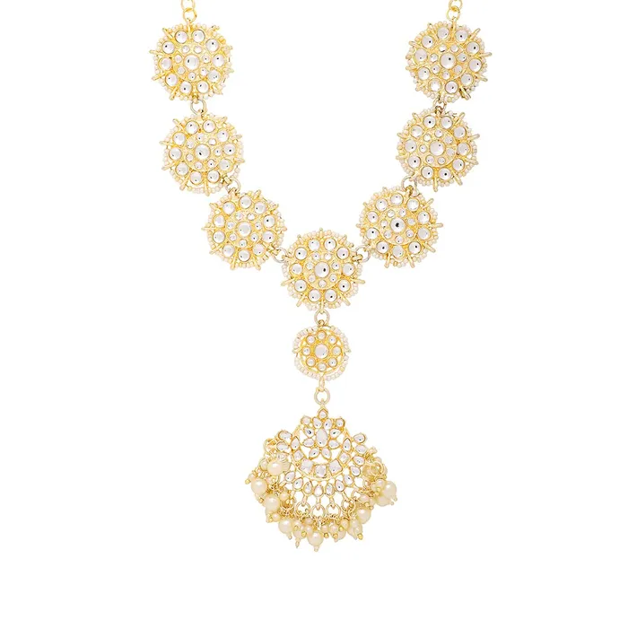 Earrings Yellow Chimes Yellow Chimes Mathapati for Women Gold Toned Kundan Studded Pearl Drop Chandbali Designed Head ChainMathapati for Women and Girls Earrings Yellow Chimes Yellow Chimes Mathapati for Women Gold Toned Kundan Studded Pearl Drop Chandbali Designed Head ChainMathapati for Women and Girls