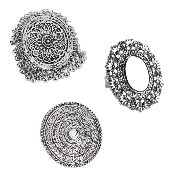 Earrings Yellow Chimes Yellow Chimes Oxidised Rings for Women 3 PCS Combo Ring Set Artistic Crafted Oxidised Silver Rings for Women and Girls Earrings Yellow Chimes Yellow Chimes Oxidised Rings for Women 3 PCS Combo Ring Set Artistic Crafted Oxidised Silver Rings for Women and Girls