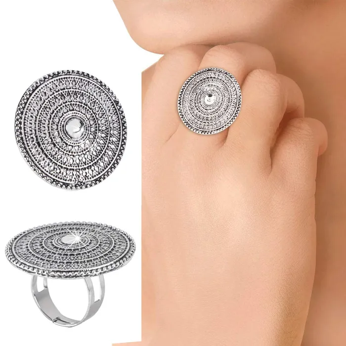 Earrings Yellow Chimes Yellow Chimes Oxidised Rings for Women 3 PCS Combo Ring Set Artistic Crafted Oxidised Silver Rings for Women and Girls