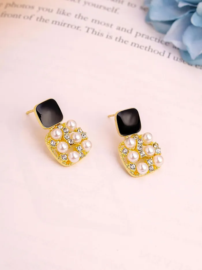 Earrings Yellow Chimes Yellow Chimes Pearl Drop Earrings For Women Fashion Black Women Earrings Gold Plated White Pearls Earrings For Girls Chic Reverie Birthday Gift for Girls Anniversary Gift for Women