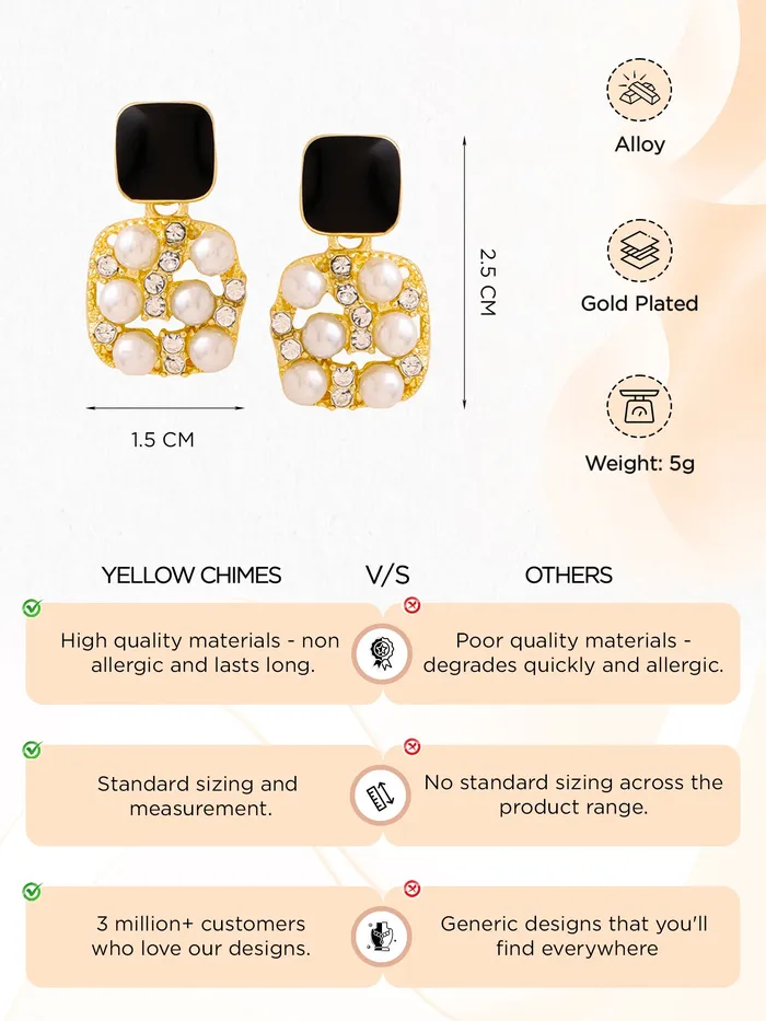 Earrings Yellow Chimes Yellow Chimes Pearl Drop Earrings For Women Fashion Black Women Earrings Gold Plated White Pearls Earrings For Girls Chic Reverie Birthday Gift for Girls Anniversary Gift for Women