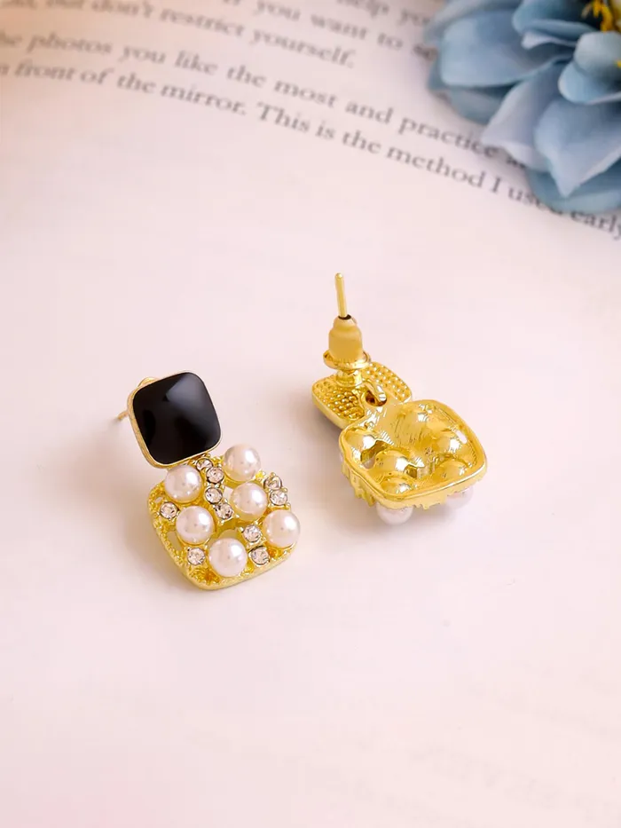Earrings Yellow Chimes Yellow Chimes Pearl Drop Earrings For Women Fashion Black Women Earrings Gold Plated White Pearls Earrings For Girls Chic Reverie Birthday Gift for Girls Anniversary Gift for Women