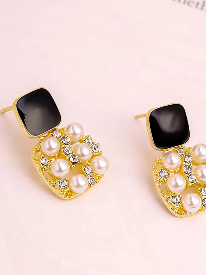 Earrings Yellow Chimes Yellow Chimes Pearl Drop Earrings For Women Fashion Black Women Earrings Gold Plated White Pearls Earrings For Girls Chic Reverie Birthday Gift for Girls Anniversary Gift for Women
