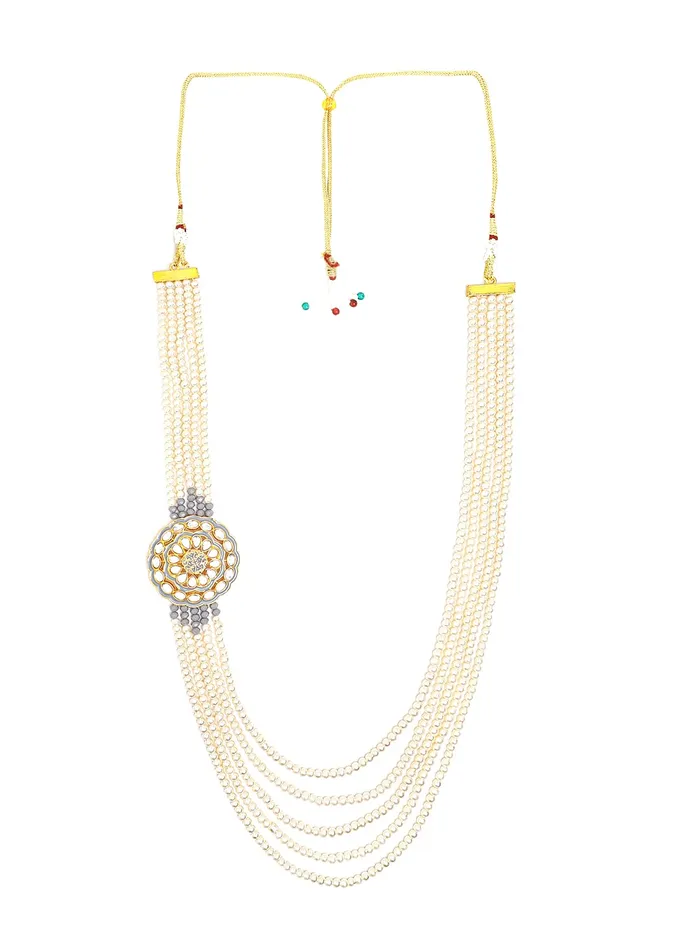 Earrings Yellow Chimes Yellow Chimes Pearl Jewellery Set for Women White Kundan Beads Necklace Set Traditional Multilayered Long Jewellery Set for Women and Girls