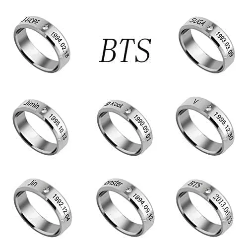 Earrings Yellow Chimes Yellow Chimes Rings for Men BTS Rings Stainless Steel Silver Ring Kpop BTS Bangtan Members Name Dob Engraved Ring for Men and Boys
