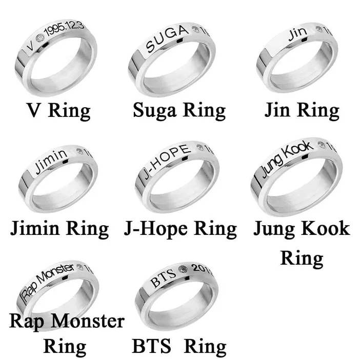Earrings Yellow Chimes Yellow Chimes Rings for Men BTS Rings Stainless Steel Silver Ring Kpop BTS Bangtan Members Name Dob Engraved Ring for Men and Boys