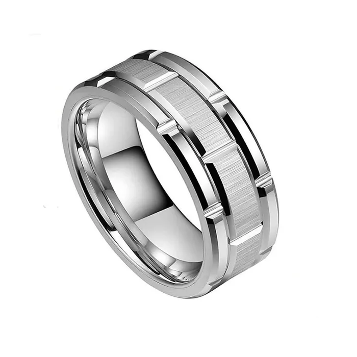 Earrings Yellow Chimes Yellow Chimes Rings for Men Stainless Steel Silver Ring Brick Pattern Band Finger Ring for Men and Boys