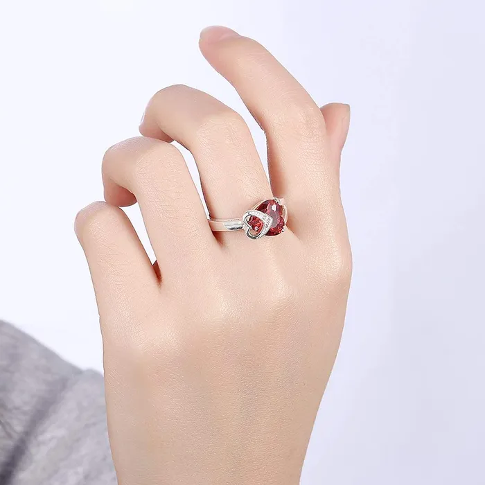 Earrings Yellow Chimes Yellow Chimes Rings for Women Valentines Special Stylish Red Heart Shaped Fashion Silver toned Dual Heart Crystal Ring for Women and Girls