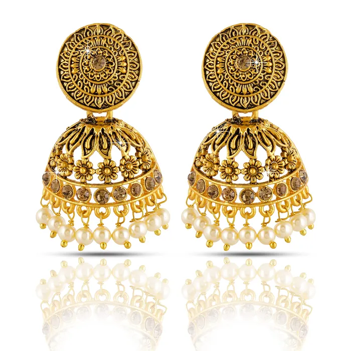Earrings Yellow Chimes Yellow Chimes Traditional JhumkaJhumki Earrings Temple Jewellery Antique Oxidized Matte Gold Plated Floral Earrings for Womens Girls Earrings Yellow Chimes Yellow Chimes Traditional JhumkaJhumki Earrings Temple Jewellery Antique Oxidized Matte Gold Plated Floral Earrings for Womens Girls