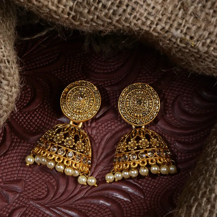 Earrings Yellow Chimes Yellow Chimes Traditional JhumkaJhumki Earrings Temple Jewellery Antique Oxidized Matte Gold Plated Floral Earrings for Womens Girls