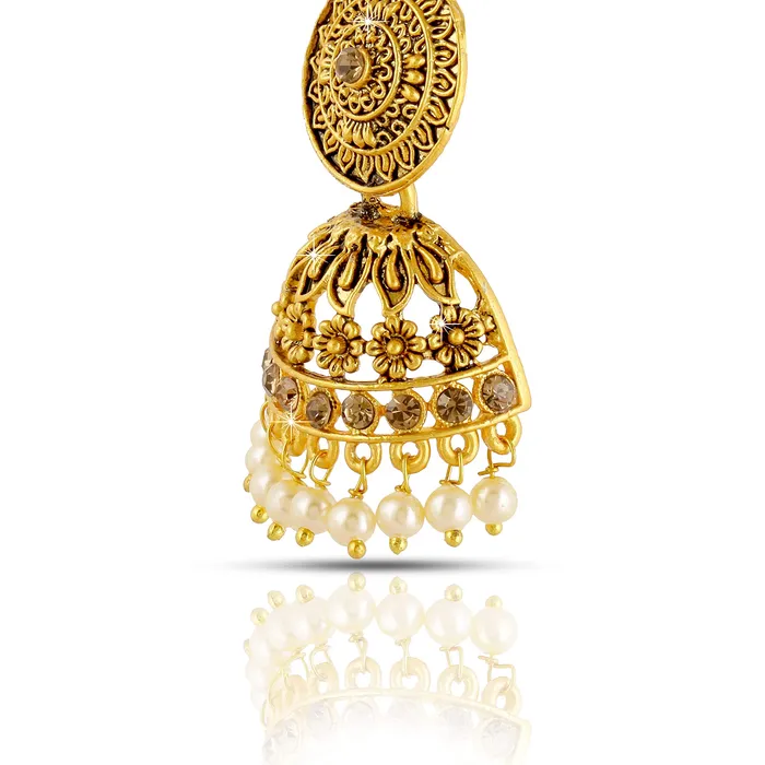 Earrings Yellow Chimes Yellow Chimes Traditional JhumkaJhumki Earrings Temple Jewellery Antique Oxidized Matte Gold Plated Floral Earrings for Womens Girls