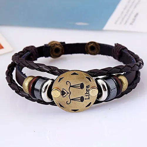 Earrings Yellow Chimes Yellow Chimes Zodiac Sign Constellation Handmade Brown Leather Bracelet For Men and WomenUnisex Libra