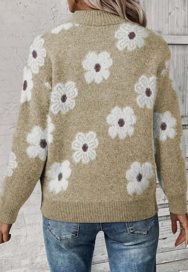 Floral HalfZip Shoulder Sweater Lalaloo Rings