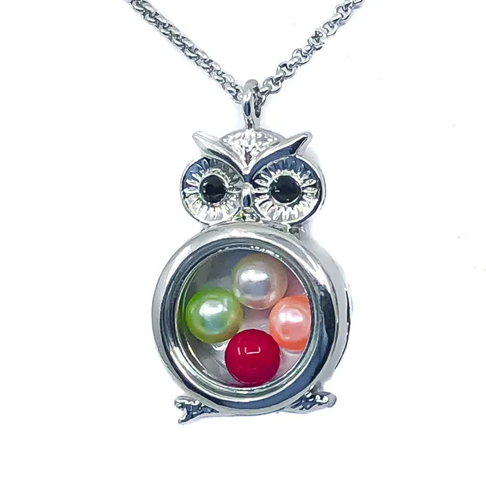 Glass Locket Pendant Magnetic 30mm Owl JE0009 Necklaces
