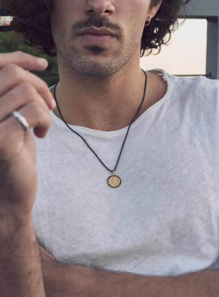Gold St Christopher Necklace on Titanium Chain WE ARE ALL SMITH Mens Jewelry Clothing Necklaces