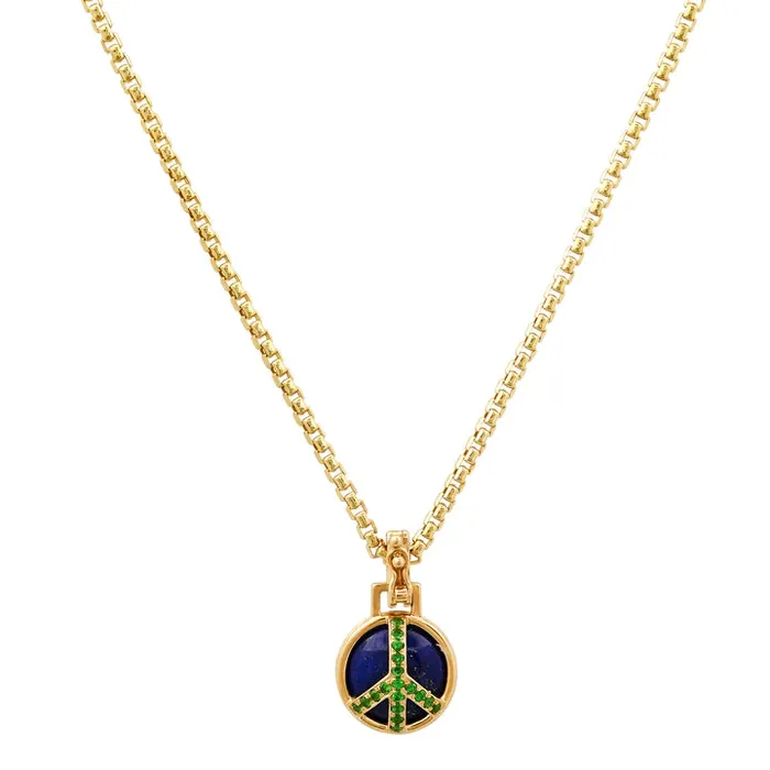 Helena Rose Necklaces Mini Peace Pendant in Lapis and Tsavorites