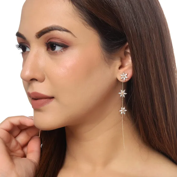 Kairangi Dangler Drop Earring for Womens Gold Plated Crystal Studded Floral Designed Dangler Drop Earrings for Women and Girls Kairangi Bracelets