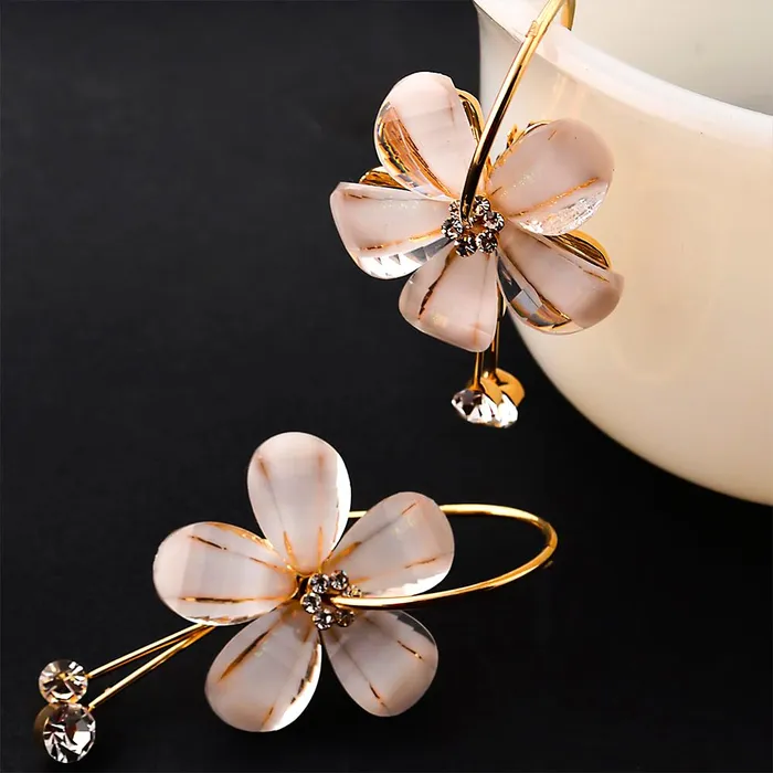 Kairangi Earrings for Women and Girls Fashion White Stone Studded Hoops Gold Plated Earring Floral Shaped Western Hoop Earrings Birthday Gift for Girls and Women Anniversary Gift for Wife Kairangi Earrings