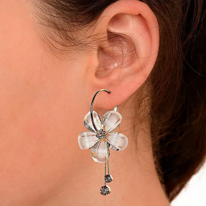 Kairangi Earrings for Women and Girls Fashion White Stone Studded Hoops Gold Plated Earring Floral Shaped Western Hoop Earrings Birthday Gift for Girls and Women Anniversary Gift for Wife Kairangi Earrings