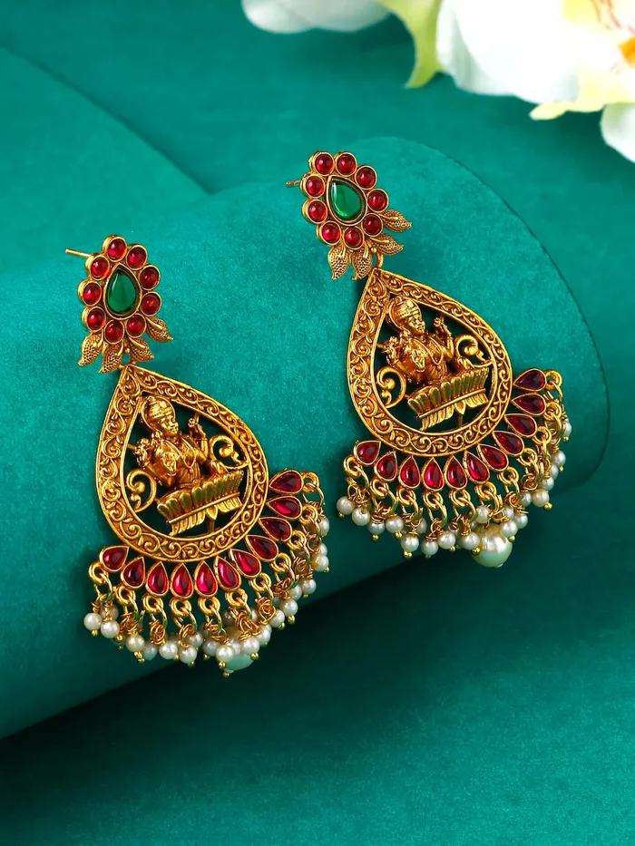 Kairangi Earrings for Women and Girls Traditional Chandbali Earrings Gold Plated Beads Drop Temple Earrings Birthday Gift for girls and women Anniversary Gift for Wife Style 4 Yellow Chimes Earrings