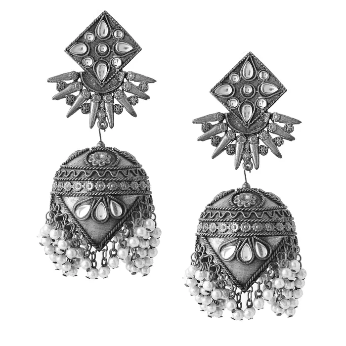 Kairangi Earrings for Women and Girls Traditional Silver Oxidised Jhumka Earrings German Silver Big Jhumki Earrings Birthday Gift For girls and women Anniversary Gift for Wife Kairangi Necklaces