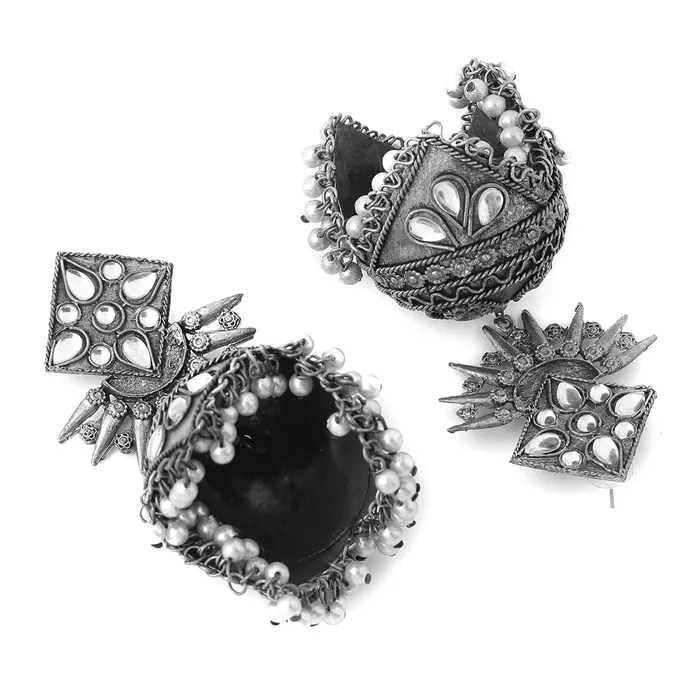 Kairangi Earrings for Women and Girls Traditional Silver Oxidised Jhumka Earrings German Silver Big Jhumki Earrings Birthday Gift For girls and women Anniversary Gift for Wife Kairangi Necklaces