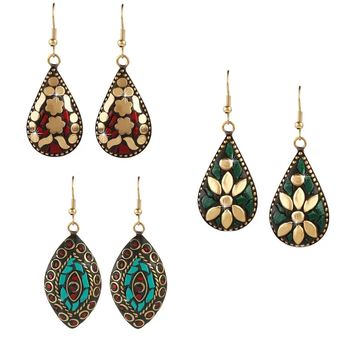 Kairangi Kairangi Earrings for Women and Girls Multicolor Drops Earrings Gold Plated Drop Earring Set Floral Shaped Drop Earrings Combo Birthday Gift for Girls and Women Anniversary Gift for Wife Earrings