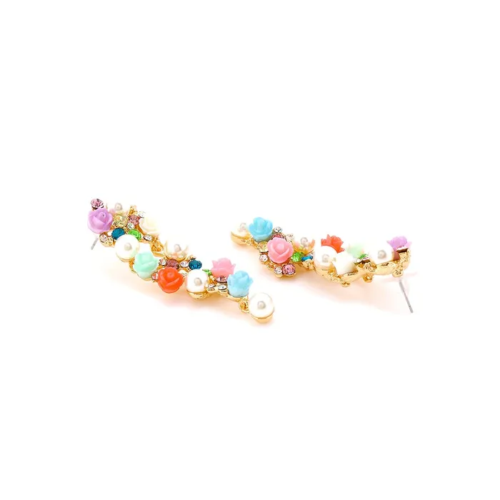 Kairangi Pearl Earrings for Women Fashion Collection Multicolor Rose Floral Design Gold Plated Danglers Earrings For Women Kairangi Necklaces